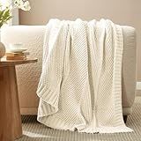 Amélie Home Knit Throw Blanket, Soft Chenille Cozy Breathable Chevron Chunky Decorative Blanket for Couch, Bed & Sofa, French-Inspired Lightweight Warm Gift for Women, Ivory, 50"x60"