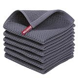 Homaxy 100% Cotton Waffle Weave Kitchen Dish Cloths 6-Pack, Dark Grey