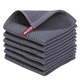 Homaxy 100% Cotton Waffle Weave Kitchen Dish Cloths, Ultra Soft Absorbent Quick Drying Dish Towels, 12 x 12 Inches, 6-Pack, Dark Grey