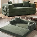 GRUSIGN 78" 5-in-1 Convertible Futon Sofa Bed, Boneless Corduroy, Green