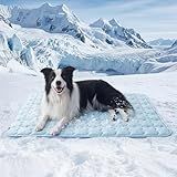Bedsure Cooling Dog Mat Extra Large, Q-Max>0.5 XL Thin Breathable Cold Crate Pad for Pet, Portable Washable Kennel Bed for Summer Active Dog with Chill Soothing Fabric to Rapid Cooling, 41x28, Blue