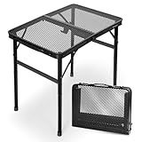 E EASTSTORM 2Ft Small Folding Table with Carry Handle, Adjustable Height 10.6–22 in, Black Metal Mesh, Portable & Compact Indoor/Apartment/Card/Side/Grill Table, 23.6×15.8 in, 4 lb, 66 lb Capacity
