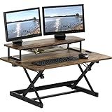 SHW 36-Inch Height Adjustable Standing Desk Converter Sit to Stand Riser Workstation, Rustic Brown