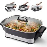 Elite Gourmet Stow-Away Ceramic Skillet, PFAS-Free Ceralast™, 1500W