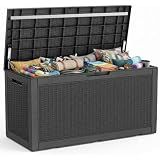 PatioZen 150 Gallon Resin Deck Box, Lockable Patio Outdoor Storage Box for Furniture, Garden Tools and Tools Storage, Waterproof Outside Storage Boxes - Black