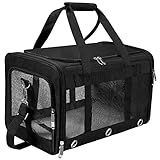 Soft Sided Cat/Dog Carrier,Collapsible Pets Travel Carriers for Pet/Puppy with Shoulder Strap & Removable Mat,Mesh Top Load Small Dogs/Cats Carry Bag Up to 17 Lbs TSA Airline Approved（Black,M）