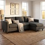 SUNLEI L-Shaped Sectional Couch, Modern Grey Reversible Sectional Sofa with Reversible Ottoman, 3-Seat Compact Couches for Living Room Apartment, Studio & Office, Easy Assembly, Grey
