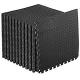 ProsourceFit Puzzle Exercise Mat ½ in, EVA Interlocking Foam Floor Tiles for Home Gym, Mat for Home Workout Equipment, Floor Padding for Kids, Black, 24 in x 24 in x ½ in, 144 Sq Ft