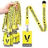 Colarr 25 Pack Volunteer Lanyard with PVC Plastic Card Pass Volunteer Identification ID Badges Bulk Breakaway Lanyard for Activity, Fundraising, Church, School, Events(Yellow)