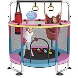 Trampoline for Kids, 60" Toddler Trampoline Indoor Outdoor, 440lbs KidsTrampoline with Enclosure Net, Upgraded Ring Legs with Adjustable Gymnastics Bar, Gifts for Ages 1-8 Boys&Girls