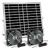 erifyng Solar Powered Fan, Solar Fan for Shed, Chicken Coop, Greenhouse, Outside with Two IPX7 Waterproof 5In Fans 13Ft On/Off Switch Cable Exhaust Intake Mounting Way and Installation Kits