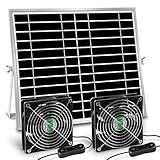 erifyng Solar Powered Fan, Solar Fan for Shed, Chicken Coop, Greenhouse, Outside with Two IPX7 Waterproof 5In Fans 13Ft On/Off Switch Cable Exhaust Intake Mounting Way and Installation Kits