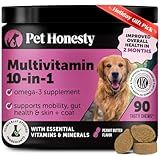 Multivitamin Dog Supplement, Glucosamine chondroitin for Dogs, Probiotics, Omega Fish Oil, Dog Supplements & Vitamins, Vitamins for Skin and Coat Allergies, (Peanut Butter 90 ct)