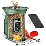 Smart Bird Feeder with Camera and Bath, Identify Bird Species Solar Panel, Camera Bird feeders for Outside, Live View, Instant Arrival Alerts, Capture Bird Video, Bird Lover Watching Birds