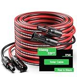 JXMXRPV 33Ft Solar Panels Extension Cables, 6mm² PV Cable with Male and Female Connectors, IP68 Waterproof, 10AWG Solar Wire