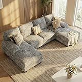 Homall Sectional U Shaped Sofa Couches for Living Room, Comfy Chenille 4 Seat Sofa Set with Removable Pillows, Lounge Chaise Upholstered Couch for for Apartment (Chenille, Grey)