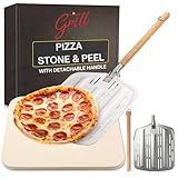Hans Grill Pizza Stone PRO XL Baking Stone For Pizzas use in Oven, Grill or BBQ FREE Long Handled Anodised Aluminium Pizza Peel | Rectangular Stone 15 x 12" Inches | For Pies, Pastry, Bread, Calzone