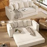 76" Convertible Sofa Bed, Corduroy Boneless Couch with Cup Holders & Pocket