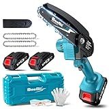 Seesii Mini Chainsaw Cordless 6-inch, Handheld Electric Power Chain Saw with 2 Batteries, for Tree Trimming Wood Cutting, Best Gifts for Dad, Husband
