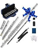 AKLOT Closed-Hole Concert C Flute: Flute Instrument with 16 Keys, Offset G, Smooth Nickel-Silver Keys, Air-Tight Pads, Include Stylish Case with Shoulder Strap, Cleaning Kit, Gloves (LUM-SN)