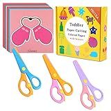 Safety Scissors For Toddler, Kids, Children - Plastic, Dual-Color Preschool Training Scissors(3 Pack), Paper Cutting(96 Pcs) Set For Paper Craft Supplies