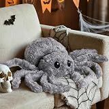 Lanpn Halloween Spider Throw Pillow, Spider Shaped Decorative Pillow Soft 3D Shaped Cushion for Gift Party Sofa Couch Bed Indoor Outdoor Halloween Decoration (22" x 16", Grey)