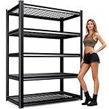 AOAORGG 71" H Garage Shelving 5-Tier Heavy Duty Storage Shelves, Tool-Free Adjustable Metal Shelf Unit, Utility Organizer Rack for Basement, Pantry, Kitchen, Warehouse, 15.7" Dx35.4 Wx71 H, Black
