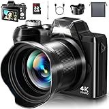4K Digital Camera for Photography, Autofocus 56MP Vlogging Camera for YouTube/Content Creators/Travel, 16X Zoom Video Camera with 3" 180°Flip Screen & Lens Hood, Gift Ideas for Teens & Beginners