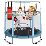 55" Kids Trampoline Ages 6+, Indoor & Outdoor Use with Safety Net, Blue