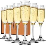 GLAZVIA Champagne Flutes Glasses Set of 6-6oz Elegant Glass, Classic Long Stem Clear Champagne Flute Gift for Wedding, Anniversaries, Parties, Birthday, Restaurant, Home Bar