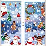 186PCS Christmas Decor, Christmas Window Clings, 9 Sheets Snowflake Window Stickers Decals with Santa Claus Snowman Reindeer, PVC Xmas Decorations Clings for Holiday Party Decorations Accessories