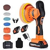 Protmex Cordless Car Buffer Polisher w/ 2x2000mAh 21V Batteries, 6 Inch Car Buffer Waxer Kit, Car Polishing Machine w/Extra 18 PCS Attachments & 6 Variable Speed