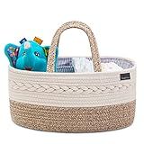 YeaYee Baby Diaper Caddy Organizer, Portable Nursery Storage Basket with Changeable Compartments, 100% Cotton Woven Rope Baskets, Car & Changing Table Tote, Newborn Gift