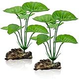 UreverFins 2-Pack Aquarium Decor Fish Tank Decorations 6-inch Betta Fish Tank Plants Leaf Hammock, Artificial Silk Aquarium Plants Betta Tank Accessories, Goldfish, Reptiles Plant Decor Driftwood