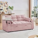 3 in 1 Convertible Pull Out Sleeper Sofa Couch Bed , 65" Tufted Chenille Futon Loveseat Recliner Daybed with Reclining Backrest ,Storage Armrest ,USB Port, Side Table and Cupholders for Living Room