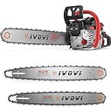 IVOVI 63CC Gas Powered Chainsaw with 20 and 18 Inch Bars, 3.7HP 2-Cycle Engine for Tree Felling, Logging and Firewood Preparation, Includes Portable Carrying Pouch and Tool Kit (Silver Black)