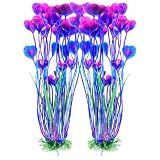 AQUANEAT Artificial Fish Tank Plants, Plastic Aquarium Accessories Large, 15.5 inch Purple Decorations, 2pcs