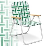 Sekey Camping Chair, Beach Chair for Adults with Highback, Folding Lawn Chair with Webbed Airflow Mesh, Patio Chair with Rust-Proof Coating, Webbed Lawn Chair for Outdoor, Fishing, Backyard, Green