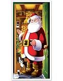 Beistle Printed Plastic Indoor Outdoor Santa Claus Cover for Front Door Home Holiday Christmas Decoration, 30" x 5', Multicolor