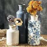 ooit Ceramic Vintage Vases Set of 3, Blue and White Flower Decorative Vase Chinoiserie Decor Rustic Farmhouse Retro Floral Vases for Table Bookshelf Mantel Kitchen Living Room Office