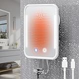 Gospire Heated Shower Mirror Fogless for Shaving with Light, 5000mAh Rechargeable Battery, Detachable Suction Cup and Razor Holder for Wall, NO-Drilling, Removable, Waterproof for Bathroom - White