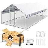 Quictent Large Metal Chicken Coop Run W/Nesting Box for 30+ Poultry with Heavy Duty Wire Mesh and Waterproof Roof Cover, Outdoor Walk-in Cage Peak Hen House for Yard Farm, 18x9x6.6FT