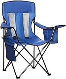 Amazon Basics Portable Camping Chair with 4-Can Cooler, Side Pocket, Cup Holder, and Carry Bag, Collapsible for Camping, Tailgates, Beach, and Sports, Large, Mesh Back, Blue