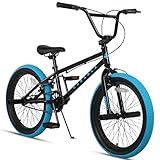 cubsala Freestyle BMX Bike, 20 Inch Kids Bicycle for 7-13 Years Old Kids and Beginner Level Rider, Black with Blue Tires