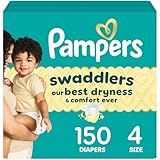 Pampers Swaddlers Diapers, Size 4 (15-34 lbs), 150 Count, Absorbent, Keeps Baby Dry and Comfortable, Skin Safe Disposable Baby Diaper (Packaging May Vary)