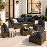LOUVIXA 7 Piece Outdoor Patio Furniture Set, Outdoor Sectional Sofa, Wicker Rattan Patio Furniture, Patio Conversation Set with Coffee Table & Cushions