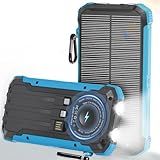 Power Bank Portable Solar Charger, Wireless Fast Charging Battery Pack, 20000mAh Capacity USB-C Input, 6 Outputs, Dual LED Flashlight, USB Battery Pack for Cell Phone Camping Travel Emergency (Blue)
