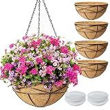 Karlliu 4 Pack 12 Inch Hanging Planters for Outdoor Plants Metal Watering Flower Baskets with Coco Liner for Outside Panting Plant Holder Pot for Home Garden Porch Balcony Railings Decor