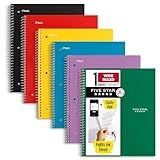 Five Star Spiral Notebook + Study App, 6 Pack, 1 Subject, Wide Ruled Paper, 8" x 10-1/2", 100 Sheets, Fights Ink Bleed, Water Resistant Cover, Assorted Colors (38042)