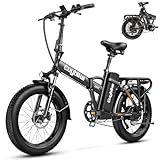 1000W Folding Electric Bike, 48V 20AH Large Removable Battery E Bike, 30+MPH, 80 Miles Max Range, 20" Fat Tire Electric Bike for Adults, Adult Electric Bicycles for Commute Beach Snow